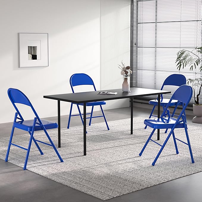 VECELO Metal Folding Chairs 4 Pack, Double Hinged Steel Frame Easy Foldable&Stackable for Office Kitchen Dinning Wedding Patio and Garden
