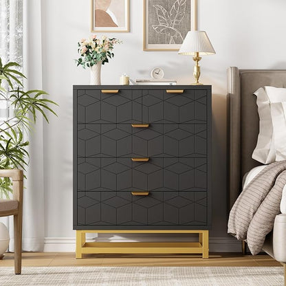 GAOMON Black 5 Drawer Dresser for Bedroom, Chest of Drawers with Metal Base, Modern Dresser Chest Cabinet Organizer for Living Room, Hallway, Closet