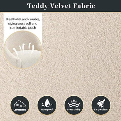 Modern Velvet Dining Chairs Set of 2, Contemporary Upholstered Furniture Collection with Polished Gold Metal Legs, Elegant Accent Chairs for Kitchen Living Room(Teddy Fleece,Beige)