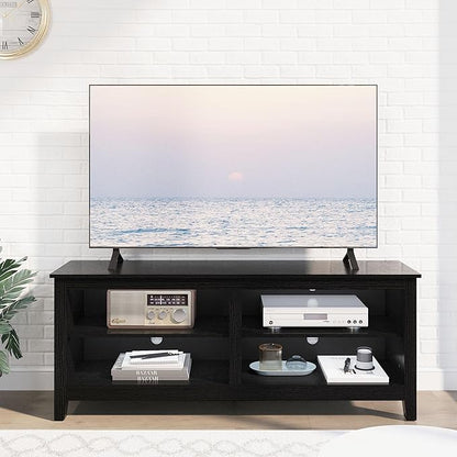 TV Stand for 65 inch TV with Storage,Modern TV Entertainment Center for Bedroom,TV Media Console Table with 4 Open Storage Shelve,55 inch Wood TV Cabinet Black