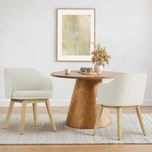 Wooden Dining Chairs Set of 2, Fabric Upholstered Modern Dining Room Chairs with Barrel Backrest & Double-Layer Thick Cushion for Living Room, Restaurant, Kitchen and Café, Beige
