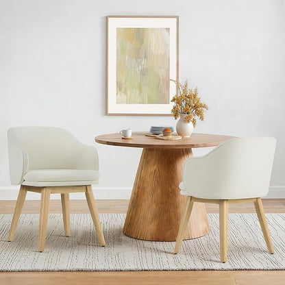 Wooden Dining Chairs Set of 4, Fabric Upholstered Modern Dining Room Chairs with Barrel Backrest & Double-Layer Thick Cushion for Living Room, Restaurant, Kitchen and Café, Beige, 2 Boxs