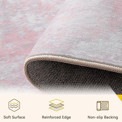 Washable Area Rugs 7'x9' Non-Slip Modern Abstract Soft for Living Room Entryway Bedroom Nursery, Print Pattern, Grey Pink