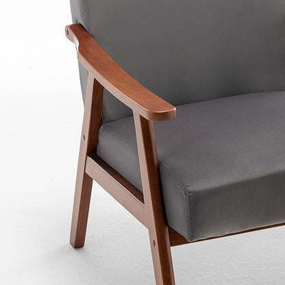 Container Furniture Accent Chair with Microfiber Upholstery and Solid Wood Frame, Classic Mid-Century Modern Living Room Furniture for Extra Seating, Grey