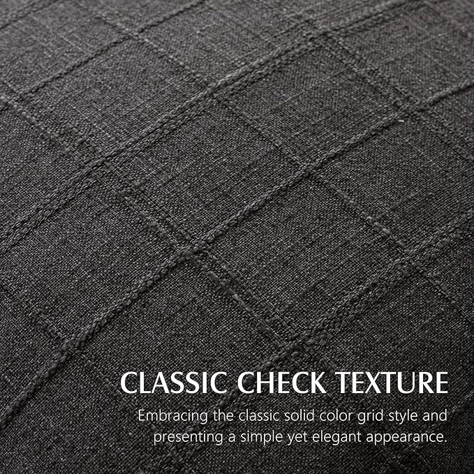 Foindtower Set of 2 Decorative Linen Check Throw Pillow Covers Neutral Farmhouse Vintage Cushion Covers Modern Boho Home Decor for Sofa Chair Couch Bedroom Living Room Outdoor,26×26 Inch,Charcoal