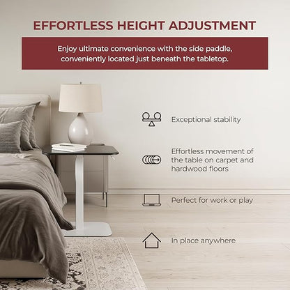 Ergohome™ ELEVANCE Table™ Height Adjustable Side Table for Couch or Bed, Laptop Table - Small End Table Office Coffee Table - C-Shaped Sofa Side Table with Multi-Function (White Base & Carbon Top)