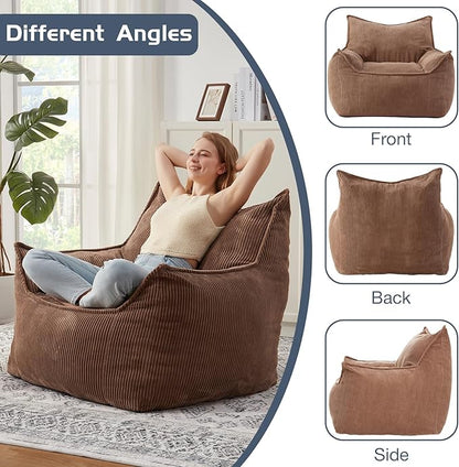 Giant Bean Bag Chair Sofa for Adults Teens, Comfy Corduroy Large Bean Bag Chairs with Armrests for Bedroom Living Room, Adult BeanBag Lazy Sofa Couch Chairs with Filler Included
