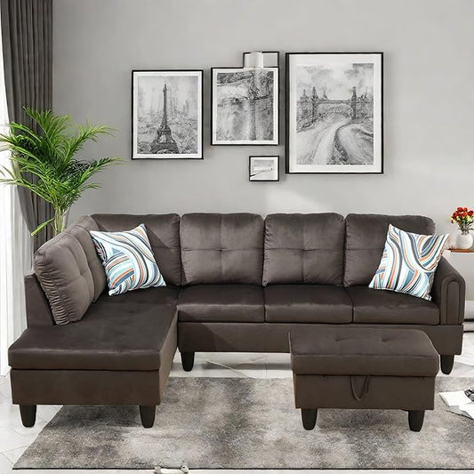 Convertible Sectional Couch, Large L Shaped Couch with Storage, Modern Modular 5-Seat Sectional Sofa with Ottomans for Living Room and Office, Dark Brown