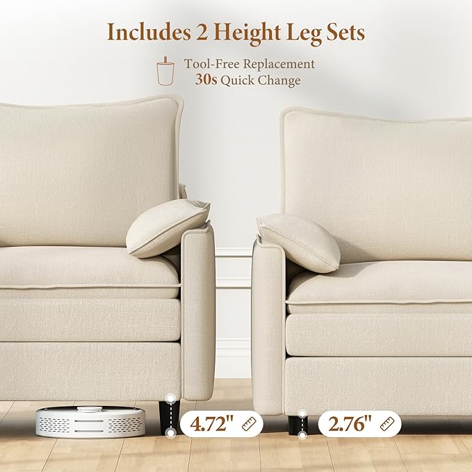 Vesgantti 108" Modular Sectional Sofa, Comfy Cloud Couch with Movable Ottoman Deep Seat Chenille L Shaped Modular Sofa, Sectional Couches for Living Room, Bedroom and Apartment, Beige