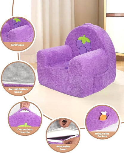 Toddler Chair, Comfy Foam Kids Couch with Soft Velvet Cover, Toddler Couch with Cute Grape Design for Gaming and Studying, Kids Sofa for Boys and Girls