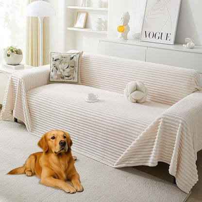 HAOMAIJIA Faux Fur Sofa Covers Couch Covers for 3 Cushion Couch Sofa Pet Friendly Soft Non Slip Couch Cover for Dogs Washable Sectional Couch Covers L Shape Furniture Protector (Off White, 91"x134")