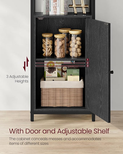 VASAGLE 6-Tier Bookshelf, Tall Bookcase with Cabinet, Steel Frame, Adjustable Shelves, 9.4 x 15.7 x 62.8 Inches, Living Room Bedroom, Ebony Black and Ink Black ULLS132B01
