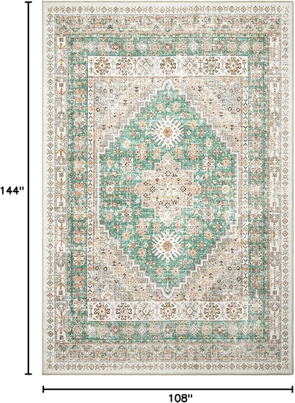 zesthome 9x12 Area Rugs,Stain Resistant Washable Rug,Ultra-Thin Rugs for Living Room,Bedroom,Non-Slip Backing Home Decor Large Area Rug (Green,9'x12')