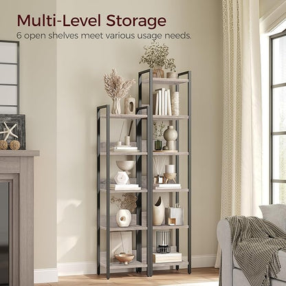 Bookshelf, 6-Tier Bookcase, Standing Book Shelf for Small Space, Storage Shelf Organizer, for Living Room, Bedroom, Study, Balcony, Greige and Black BKHG6601
