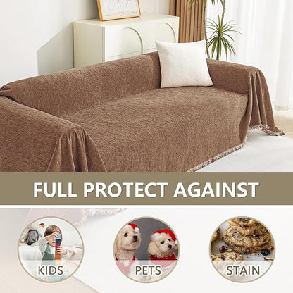 MYSKY HOME Couch Covers for 3 Cushion Couch Sofa, Sectional Couch Cover L Shape Chenille Couch Cushion Covers for Pets, Furniture Protector Cover for Dogs, Kids, 91"X150", Camel