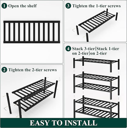 Smiry Shoe Rack, 5 Tier Bamboo Shoe Organizer, Stackable Free Standing Wooden Shoe Storage Shelf for Closet, Entryway, Front Door Entrance, Black
