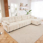Modern Chenille Fabric 4-Seat Sofa w/Ottoman+2 Pillows, Premium Upholstery Living Room Couch with Tufted Backrest & Comfortable Armrests and High-Resilience Memory Foam Cushions,White