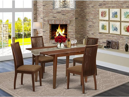East West Furniture PSIP5-MAH-C 5 Piece Dining Table Set for 4 Includes a Rectangle Kitchen Table with Butterfly Leaf and 4 Linen Fabric Kitchen Dining Chairs, 32x60 Inch, Mahogany