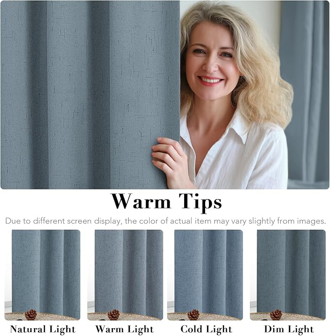 H.VERSAILTEX Linen Blackout Curtains 54 Inches Long 100% Blackout Thermal Insulated Textured Linen Look Curtain Draperies Anti-Rust Grommet, Energy Saving with White Liner, 2 Panels, Stone Blue