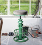 Topower Antique Industrial Round Bottom Adjustable Height Cafe Coffee Retro Vintage Stylish Water Pipe Design Pub Kitchen Bar Stool (Antique Green, PU Leather Top)