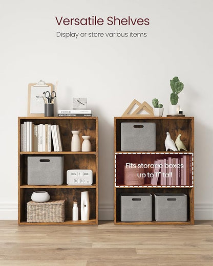 VASAGLE Set of 2 Bookshelves, 23.6 Inches Wide, 3-Tier Open Bookcases with Adjustable Storage Shelves, Floor Standing Units, Rustic Brown ULBC163X01-2