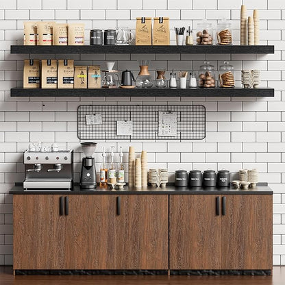 Heimlove 55 Inch Long Floating Shelves for Wall,9.3" Deep Black Floating Shelf Set of 2,Large Display Shelf & Storage Shelf,Wall Mounted Shelves for Bedroom Living Room Kitchen Office