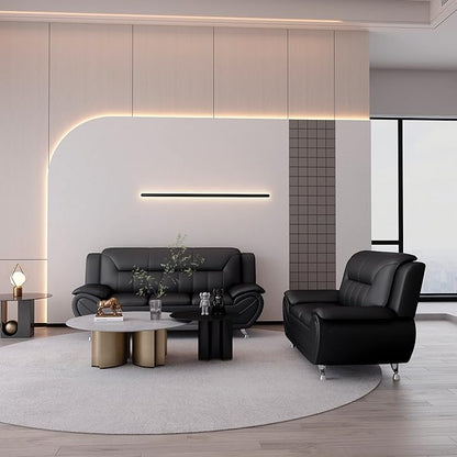 Container Furniture Direct Michael Modern Faux Leather Upholstered Stainless Steel Legs Living Room Sofa, Black
