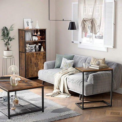 VASAGLE C Shape End Table, Small Coffee Table for Couch Or Sofa, Industrial Side Table in Living Room, Bedroom, 13.8 x 21.7 x 26 Inches, Rustic Brown and Black ULNT52BX