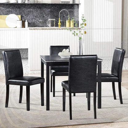 KEIKI 5-Piece Standard Height Dining Table Set with Square Table and 4 Upholstered Chair, for 4 Person, Classic Crystal Decoration Wood Table Set, Easy Assembly, for Kitchen, Dining Room, Black