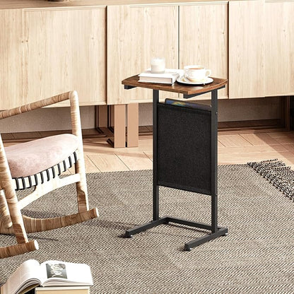 HOOBRO C Shaped End Table with Storage Bag, 28.3" Tall Small Side Table for Couch, Slide Under Sofa, TV Tray for Small Place, Sturdy Frame, Living Room, Bedroom, Rustic Brown and Black BF40SF01