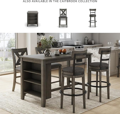 Signature Design by Ashley Caitbrook 30" Farmhouse Bar Height Upholstered Swivel Barstool, Gray