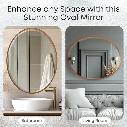 OVALCREST - Oval Wooden Beveled Wall Mirror for Home Decor, Bathroom, Vanity, Bedroom, Living Room, Hallway - London Style (Gold Spray) 25.1 x 31.1