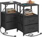 TUTOTAK End Table with Charging Station, Side Table with 2 USB Ports and Outlets, Nightstand with Cloth Drawer, Set of 2, Couch Table, Black TB01BK052