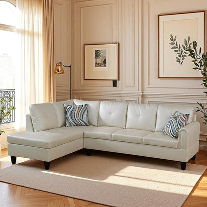 L Shaped Couch Sectional Couches with Chaise, 3 Pieces Modular Convertible Sofa for Living Room Furniture Sets and Small Apartment Faux Leather, Pearl White