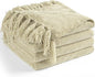 Chenille Throw Blanket for Couch 50"X 60", Soft Cozy Throws with Fringe Tassel for Bed Sofa Chair Cover, Lightweight Knitted Decorative Boho Blankets for Living Room, Light Beige