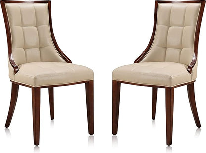 Manhattan Comfort Fifth Avenue Faux Leather Dining Chairs, Parsons Accent Furniture with Padded Wingback Seat, Fine Rectangular Stitching and Solid Beech Wood Frame, Set of 2, Cream