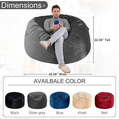 HABUTWAY Bean Bag Chair: Giant 4' Memory Foam Furniture Bean Bag Chairs for Adults with Microfiber Cover 4Ft (Grey)