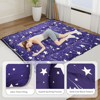 Japanese Floor Mattress,Roll Up Memory Foam Tatami Mat Easy to Store and Portable,Futon Mattress Suitable for Camping and Guest Room (Blue, Queen (80" X 60"))