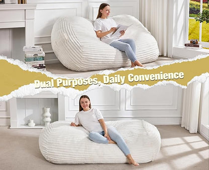 Hobestluk 5FT Bean Bag Chairs Adult Bean Bag with Portable Handle Comfy Large Bean Bag Lounge Chair with Removable Cover for Living Room Bedroom (Stripe White, 5FT)