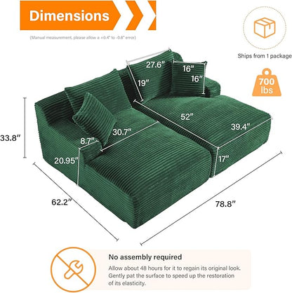 ERYE 79" Oversized Double Chaise Lounge Indoor Sleeper Recliner Sofabed with 4 Pillows, Fluffy Corduroy Loveseat Sleeper Chaise Daybed 2 Pieces Boneless Chair Sofa Bed for Living Room Bedroom Reading