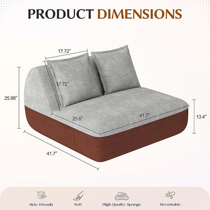Hobestluk Small Sofa Couch Lounge Sofa Chair for Living Room, Comfy Memory Foam Couch, Mini Sofa with Side Pocket for Living Room, Bedroom (Terracotta+Light Grey)