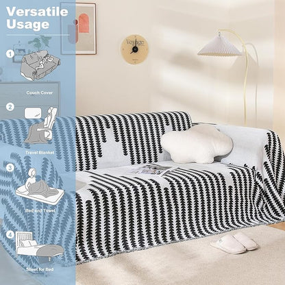 Boho Sofa Cover, Couch Covers for 3 Cushion Couch Sofa Pet Friendly, Sofa Cover Washable, Soft Chenille Living Room Couch Covers Slipcover, Pet Furniture Protecto (2# White, 71" x 150")
