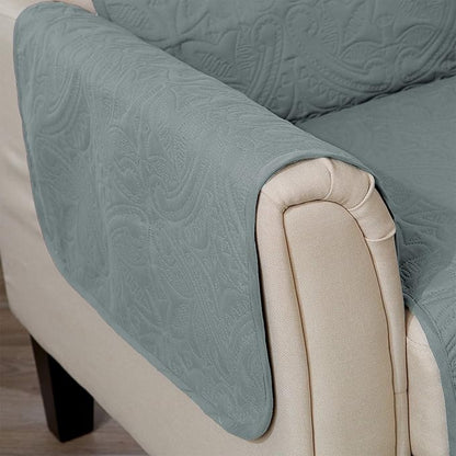 Medallion Stitched Solid Furniture Protector Stain Resistant Durable Furniture Protector Elenor Collection (Sofa, Mirage Gray/Flax)
