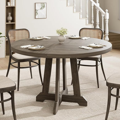 Dining Table for 4 to 6 People, 47 Inch Round Dining Table, Wooden Kitchen Table with Sturty Legs, Dining Room Table for Dining Room, Kitchen, Grey