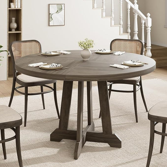 Dining Table for 4 to 6 People, 47 Inch Round Dining Table, Wooden Kitchen Table with Sturty Legs, Dining Room Table for Dining Room, Kitchen, Grey