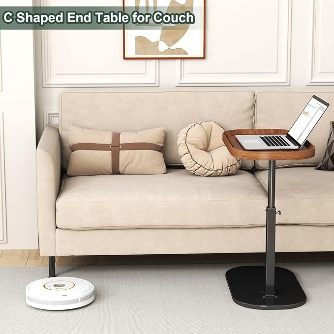 C Shaped Side Table Adjustable Height, 360°Swivel C Shaped End Table, Couch Side Tables That Slide Under, Small Coffee C Table End Table for Sofa/Bed/Bathtub, Rotating Elevate Tabletop (black)