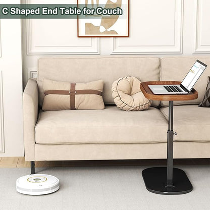 C Shaped Side Table Adjustable Height, 360°Swivel C Shaped End Table, Couch Side Tables That Slide Under, Small Coffee C Table End Table for Sofa/Bed/Bathtub, Rotating Elevate Tabletop (black)