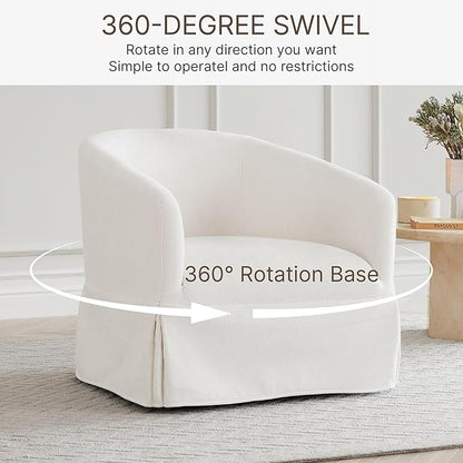 Swivel Accent Chair Set of 2, 360 Degree Performance Fabric Armchair Modern Barrel Chairs Armchair for Living Room Bedroom Home and Office,Cream White