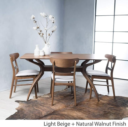 Christopher Knight Home Idalia Curved Leg Rectangular Dining Set, 5-Pcs Set, Natural Walnut / Light Beige
