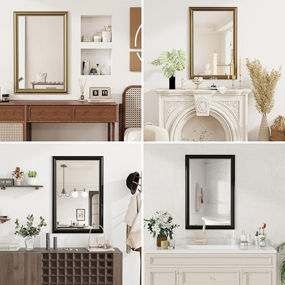 Axeman 22x30 Rectangular Wall Mirror, Decorative Bathroom Mirror, Traditional Vintage Wall Mounted Mirror with Beaded Frame for Accent Living Room Vanity Bedroom Entryway, Gold